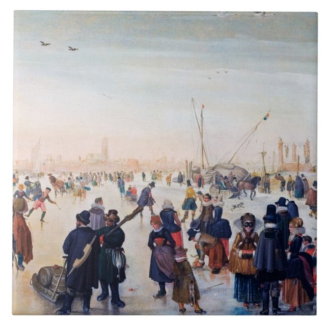 Carreau Scène De Patinage Sur Glace. Cadeau de Noël en bea (Devant)
