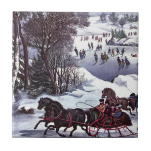 Carreau Scène d'hiver vintage Cadeau de Noël