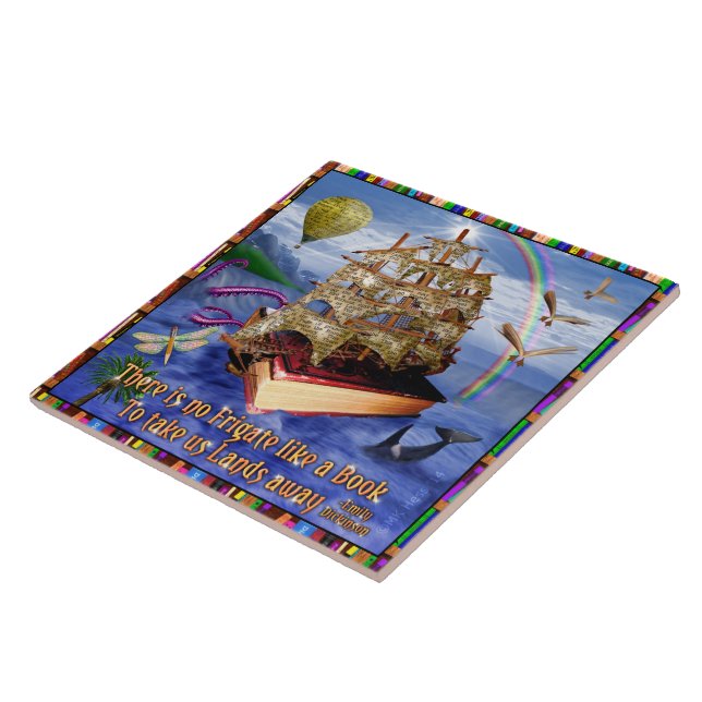 Carreau Scène d'océan de bateau de livre avec la citation (Côté)