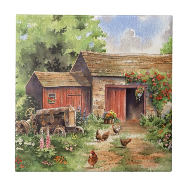 Carreau Scène rustique de basse-cour "de grange de pays" (Devant)