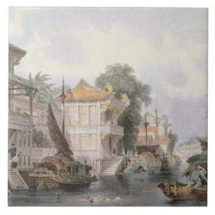 Carreau Scène sur le canal de Horan près du canton, c.18