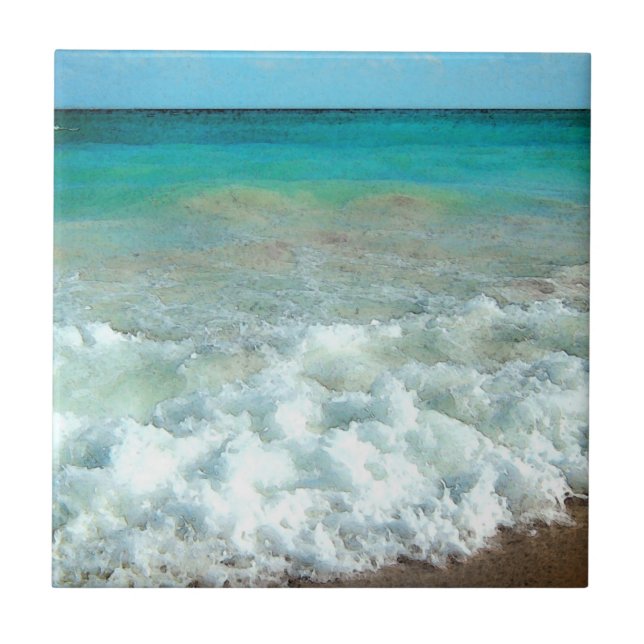 Carreau Scène vibrante d'aquarelle de plage (Devant)