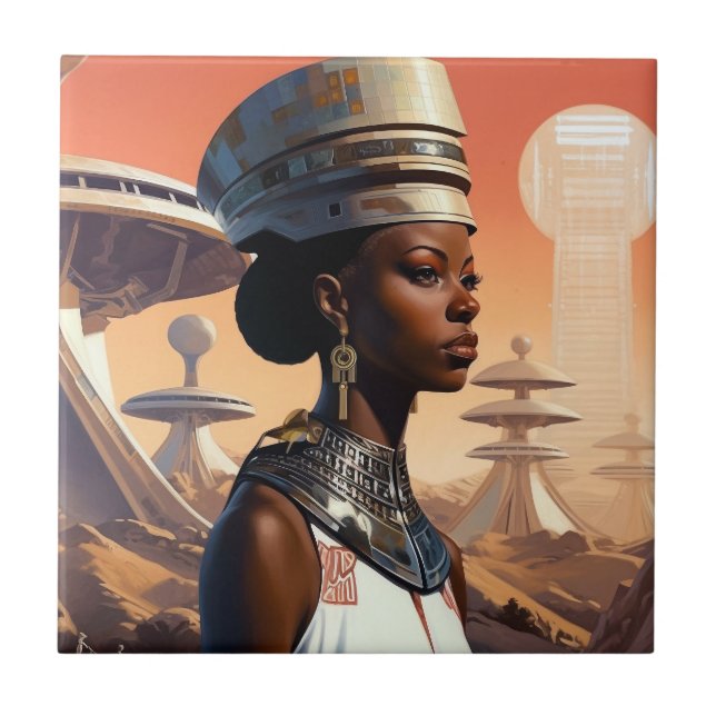Carreau Science-fiction futuriste de la reine afrofuturist (Devant)