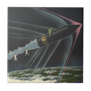 Carreau Science-fiction vintage d'un astronaute chevauchan