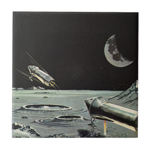Carreau Science-fiction vintage, Rocket Ships Moon Planets