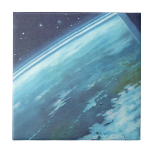 Carreau Science-fiction vintage, Terre de nuit avec étoile