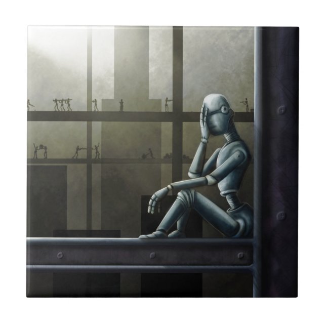 Carreau scifi averti de robot d'individu (Devant)