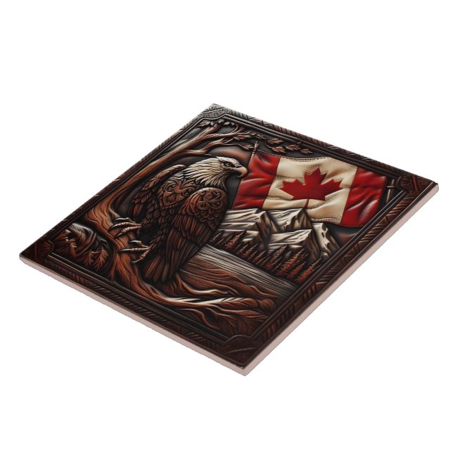 Carreau Sculpture canadienne d'aide à l'aigle avec drapeau (Côté)