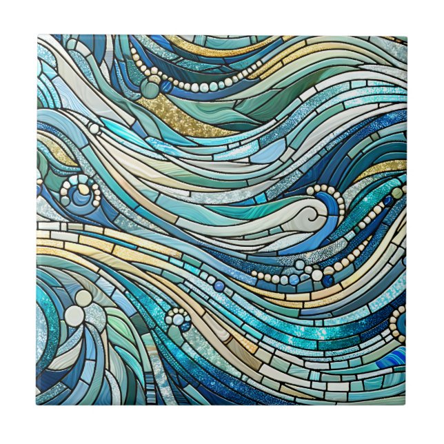 Carreau Sea of Waves Teal Mosaic Fine Art (Devant)