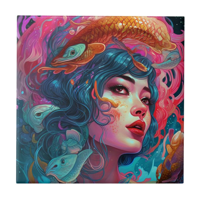 Carreau Sea Serpent Hair Lady Imaginaire Art (Devant)