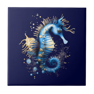 Carreau Seahorse 3D bleu marine imaginaire plage chic