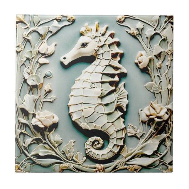 Carreau Seahorse Art Nouveau Faux Relief Face à la Monnaie (Devant)