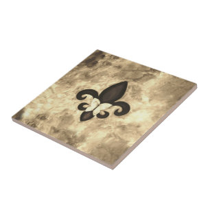 Carreau Sepia Butterfleur   Tan Butterfly sur Fleur de Lis