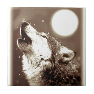 Carreau Sepia Wolf & Moon