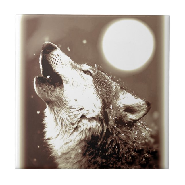 Carreau Sepia Wolf & Moon (Devant)