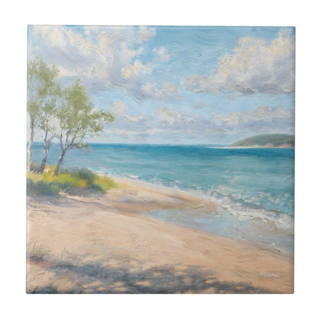 Carreau Serene Coastal Morning Impressionist Beach Art (Devant)