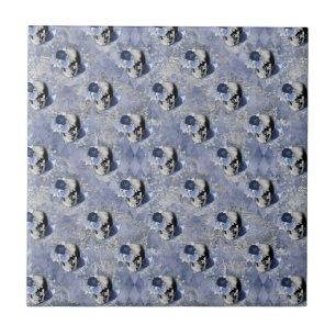 Carreau Série Crâne Floral Bleu Design 2 