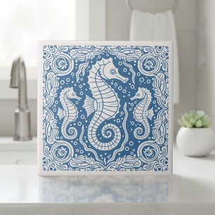 Carreau Série Vie Côtière Hippocampe Bleu D1208
