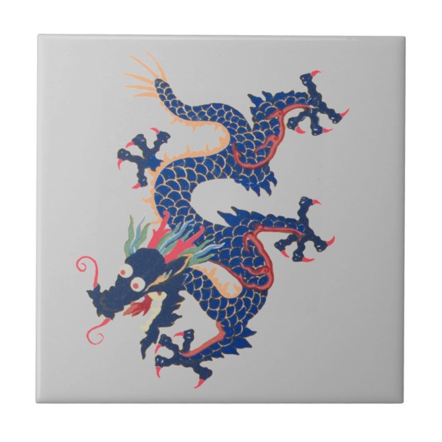Carreau Serpent asiatique chinois Qing fou bleu de dragon (Devant)