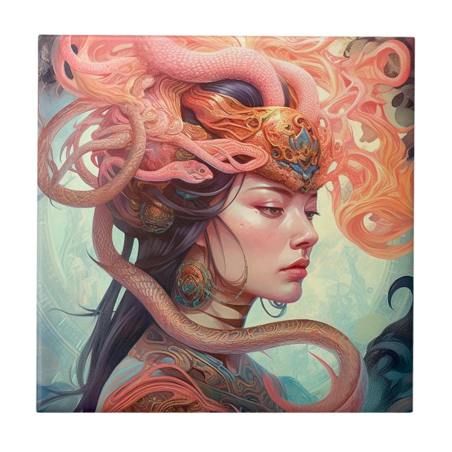 Carreau Serpent Hair Lady Imaginaire Art (Devant)