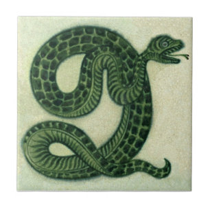 Carreau Serpent vert peint à la main dans les années 1880