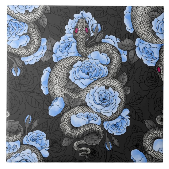 Carreau Serpents et roses bleus (Devant)