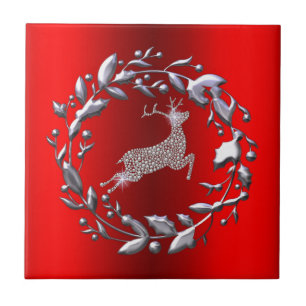 Carreau Serre et rennes de Noël en argent