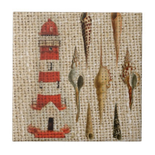 Carreau shabby chic burlap littorale seashell lighthouse