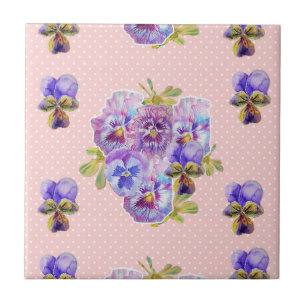 Carreau Shabby Chic Pink dot Pansy Art floral Ceramic Tile