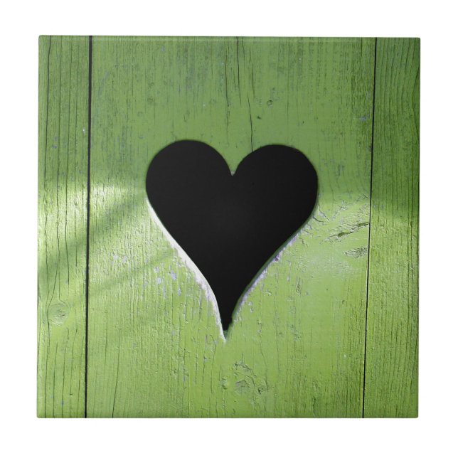Carreau SHABBYCHIC coeur en bois vert noir (Devant)