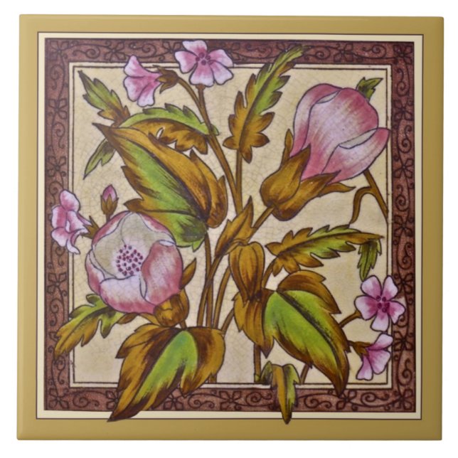 Carreau Sherwin Floral Transware Repro Tile (Devant)