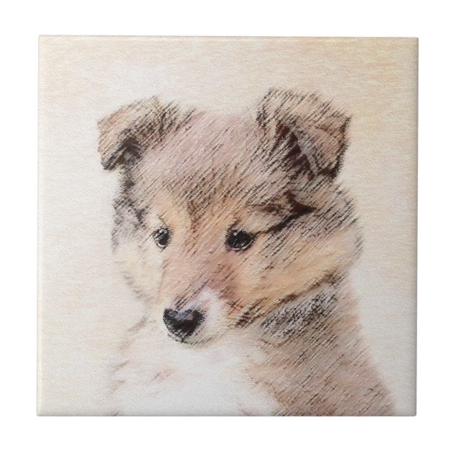 Carreau Shetland Sheepdog Puppy Peinture Chien original ar (Devant)