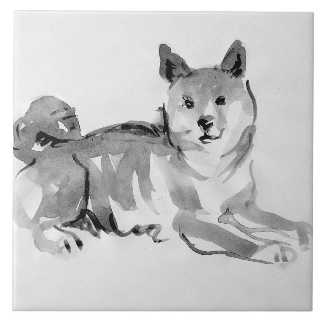 Carreau Shiba Inu Peinture originale 2 année de chien Anni (Devant)