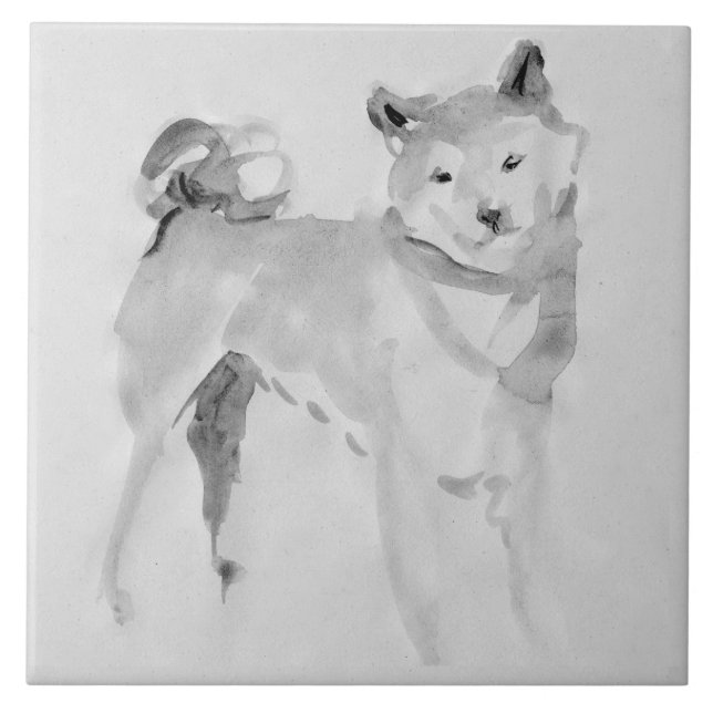 Carreau Shiba Inu Peinture originale 3 Chien Année Anniver (Devant)