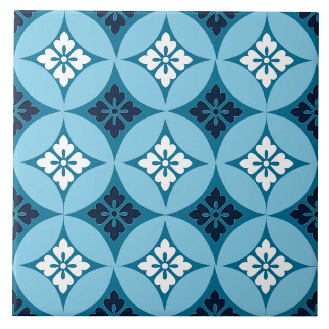 Carreau Shippo avec Motif Fleur, Bleu et Blanc (Devant)