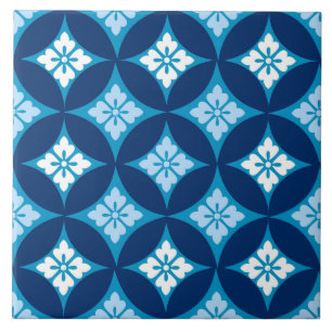 Carreau Shippo avec Motif Fleur, Indigo Bleu et Blanc