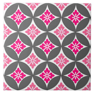 Carreau Shippo avec Motif Fleur, Rose et Gris Argent