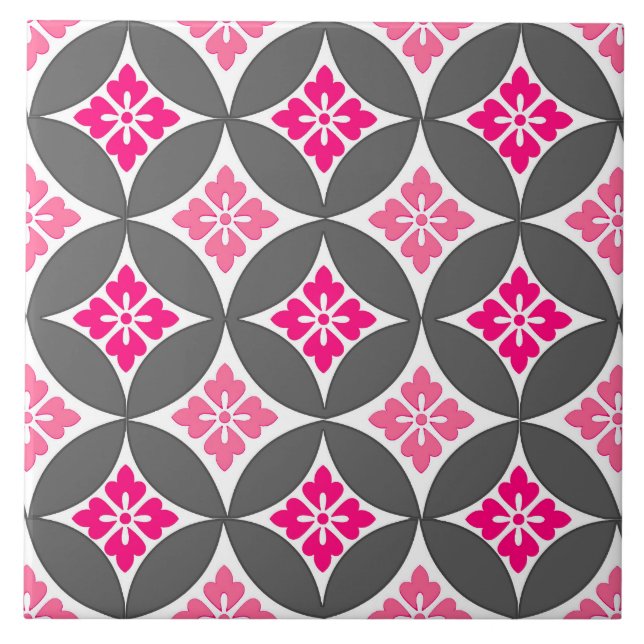 Carreau Shippo avec Motif Fleur, Rose et Gris Argent (Devant)