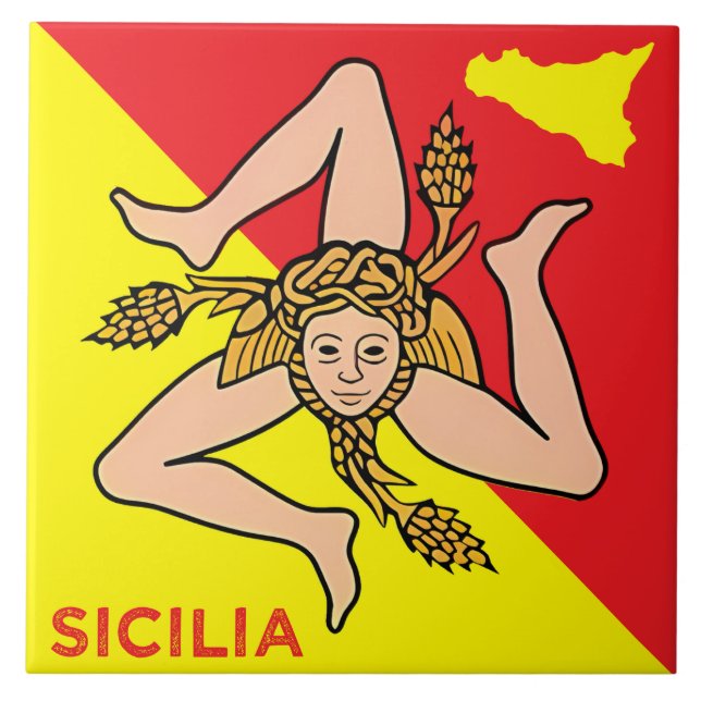 Carreau Sicilia Trinacria Sicilienne Drapeau (Devant)