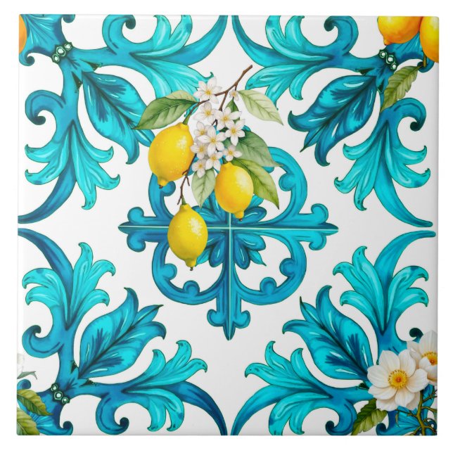 Carreau sicilien, été, citron, mosaïque, vert, (Devant)