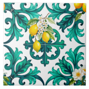 Carreau sicilien, été, citron, mosaïque, vert,