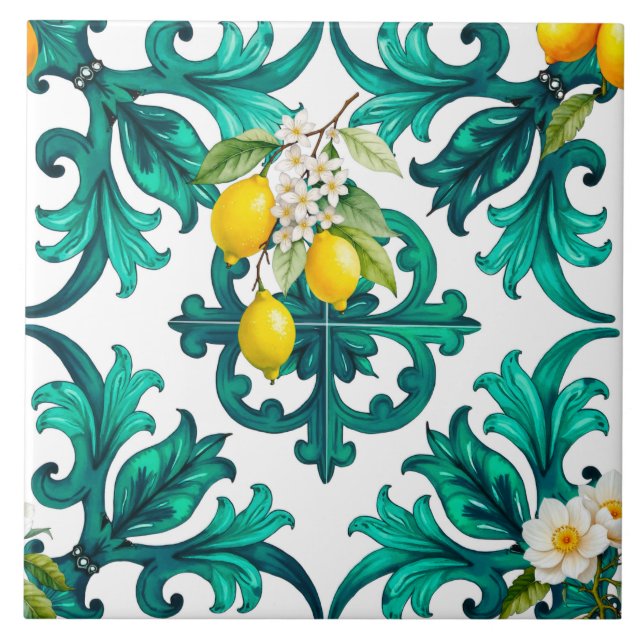 Carreau sicilien, été, citron, mosaïque, vert, (Devant)