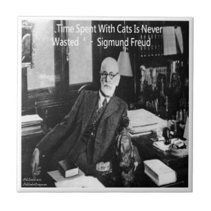 Carreau Sigmund Freud Dans Son Bureau Et Citation De Chat 