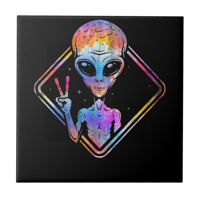Carreau SIGNE DE LA PAIX HIppie Alien cadeau de l'espace e (Devant)