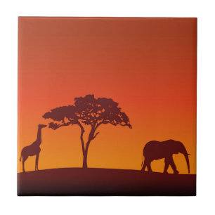 Carreau Silhouette africaine de safari - tuile