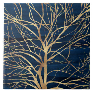 Carreau Silhouette Arbre d'Or moderne Design bleu minimal