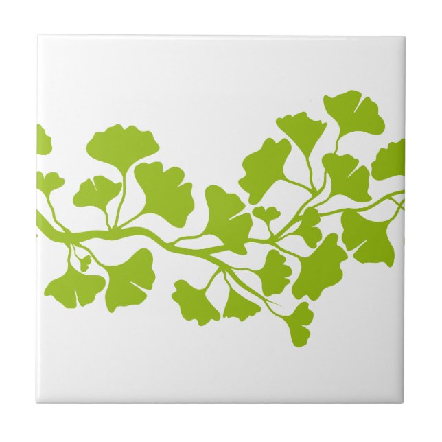 Carreau silhouette d'arbre de ginkgo avec le feuille vert (Devant)