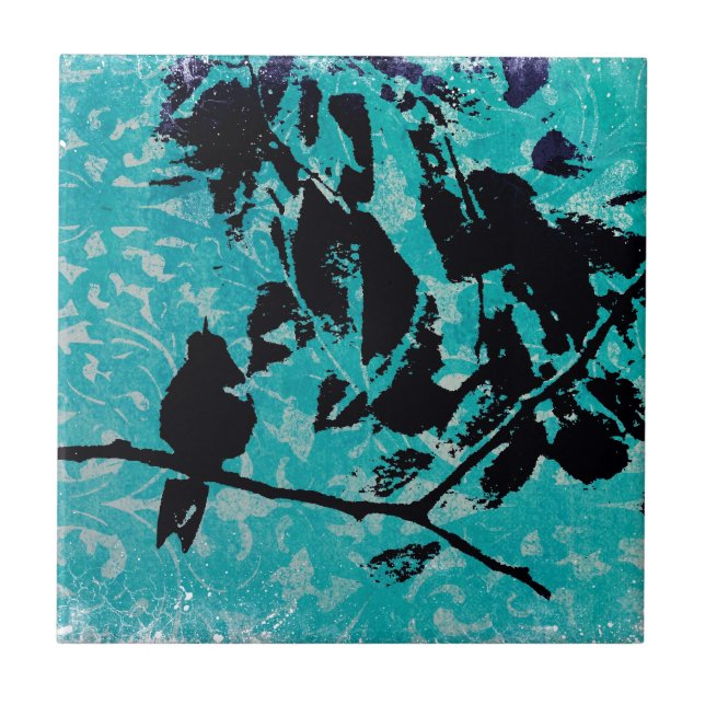 Carreau Silhouette de colibri sur l'arrière - plan grunge (Devant)