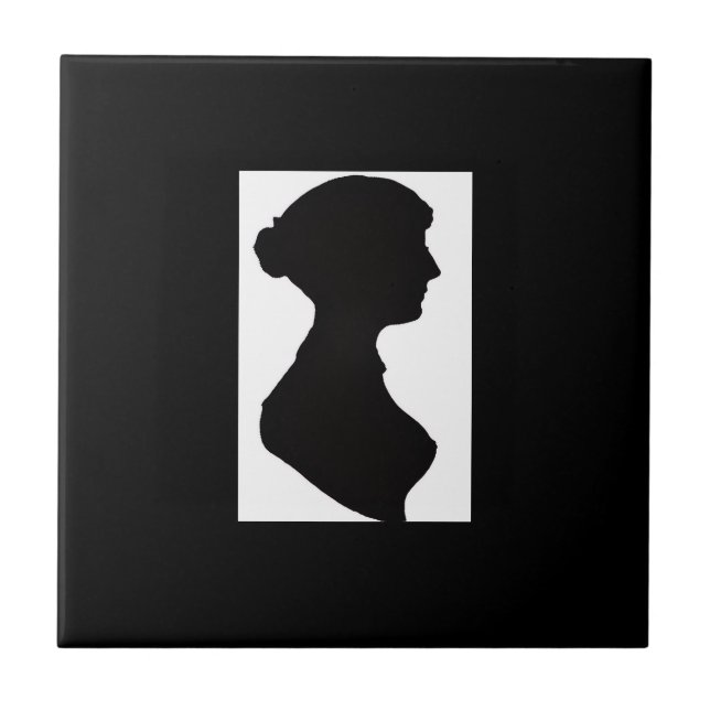 Carreau Silhouette de Jane Austen sur fond noir (Devant)