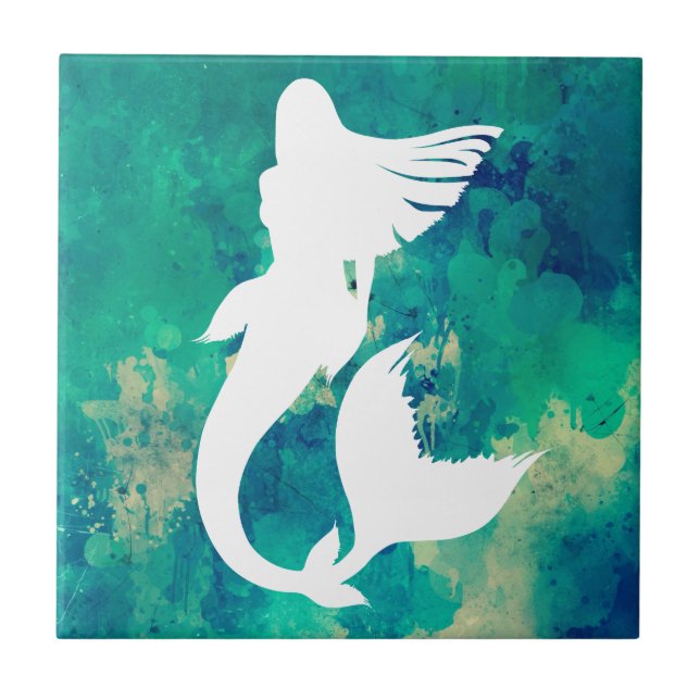 Carreau Silhouette de sirène de tonalités d'océan (Devant)